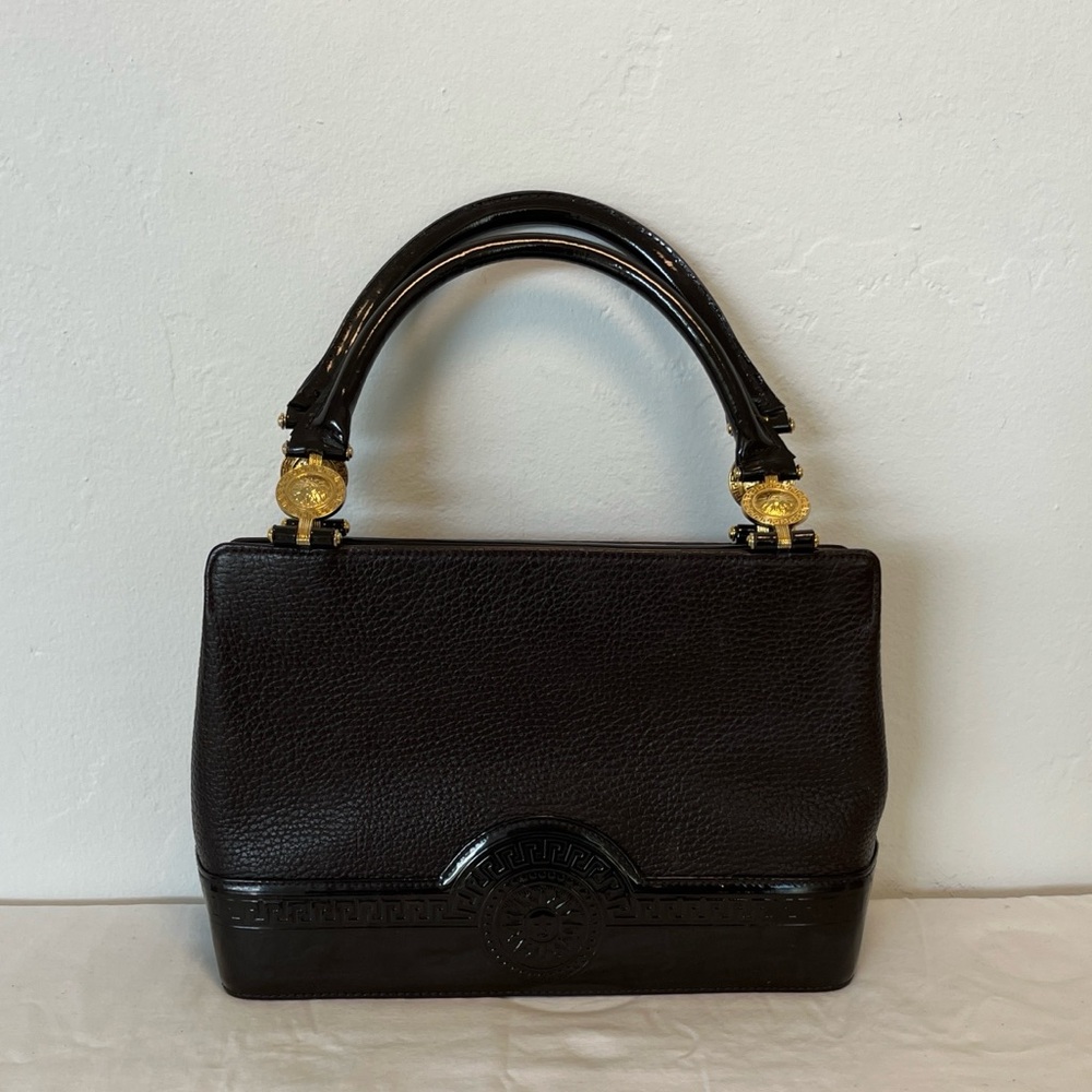 Versace Brown Leather Handbag with Medallions
